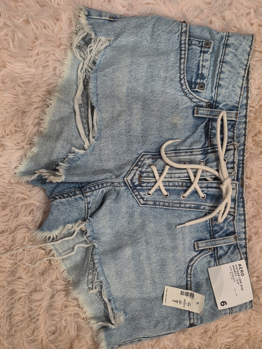 Aeropostale Light Wash Lace-Up Denim Shorts